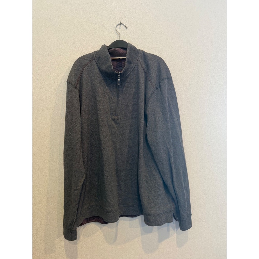 Tommy Bahama Reversible Quarter Zip Pullover Mens XXL Grey Burgundy Cotton Blend